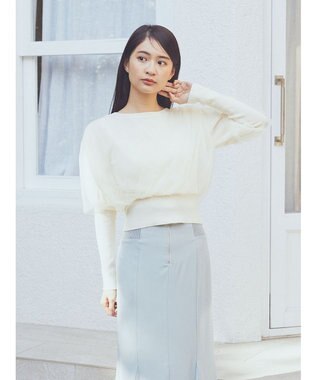 earth music&ecology チュールドッキングニットプルオーバー Ivory