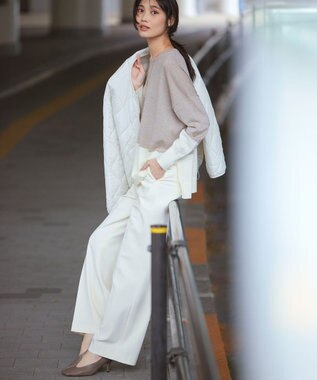 23区 【WEB限定カラーあり/洗える】ウーステッドウール ワイドシルエット ニット ベージュ×オフ