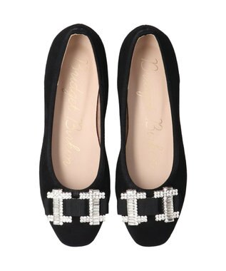 Bridget Birkin 【Bridget Birkin】スクエアビジューフラットシューズ ブラックスウェード