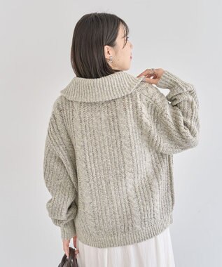 Green Parks 衿付きケーブルｚｉｐカーディガン Light Beige