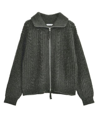 Green Parks 衿付きケーブルｚｉｐカーディガン Dark Gray Mixture