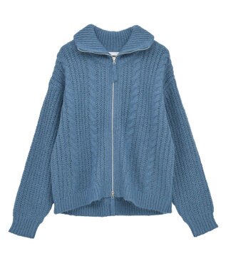 Green Parks 衿付きケーブルｚｉｐカーディガン Blue