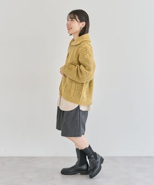 Green Parks 衿付きケーブルｚｉｐカーディガン Yellow