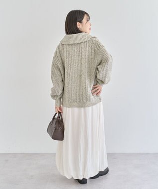 Green Parks 衿付きケーブルｚｉｐカーディガン Light Beige
