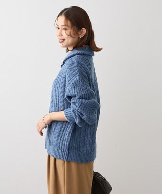 Green Parks 衿付きケーブルｚｉｐカーディガン Blue