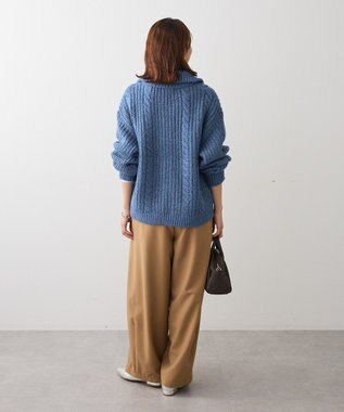 Green Parks 衿付きケーブルｚｉｐカーディガン Blue