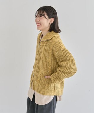 Green Parks 衿付きケーブルｚｉｐカーディガン Yellow