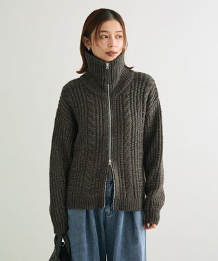 Green Parks 衿付きケーブルｚｉｐカーディガン Dark Gray Mixture