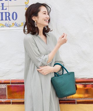 Tiaclasse 【洗える】 麻調Aラインシャツワンピース グレー