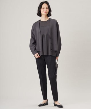 自由区 L 【洗える】ドライコットンハイゲージペプラム ニット スレート