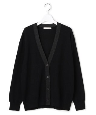 ICB L 【洗える】 ウールテンセルミニブークレ カーディガン ブラック系