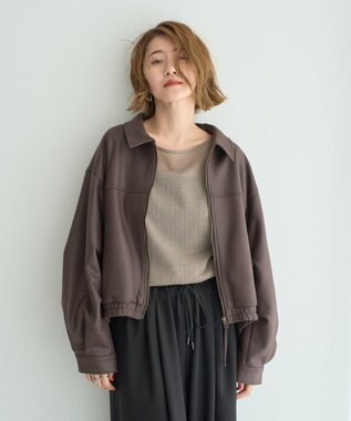  ステンカラーレザーライクブルゾン