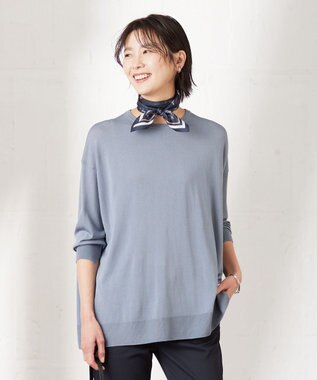 J.PRESS LADIES L 【洗える】 シルキーレーヨンストレッチ オーバーサイズ ニット ダルブルー系