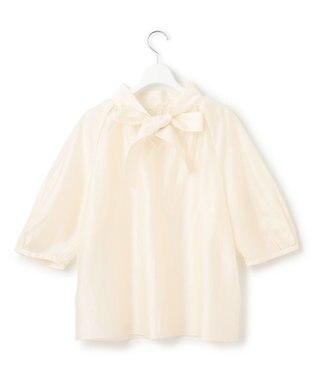 23区 L 【WEB&一部店舗限定/洗える】ライトシアーミクスチャー ボウタイ ブラウス ホワイト系