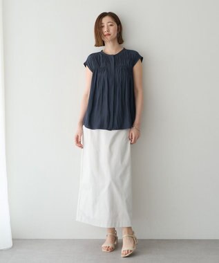 YECCA VECCA <<接触冷感>>フレンチスリーブギャザーブラウス Navy