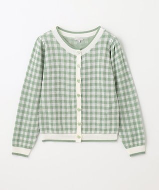 ANY KIDS ギンガム総柄ニット カーディガン グリーンギンガム