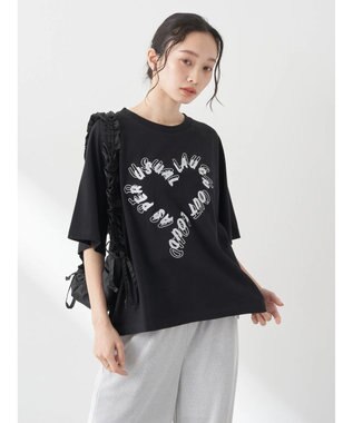 earth music&ecology ラメ刺繍ハートロゴＴ Black