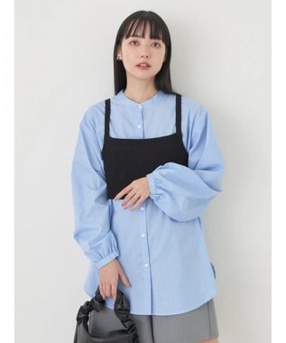 earth music&ecology ＳＥＴ２点ニットビスチェ＋ノーカラーシャツ Sax