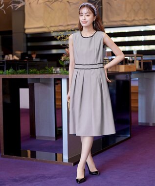 Tiaclasse 【洗える】配色スカラップレースワンピース グレー