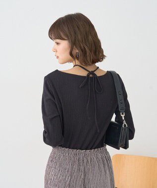 earth music&ecology チェーンリブホルターネックプルオーバー Black