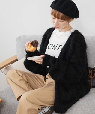 WEGO 【軽量】ブラッシュニットBIGカーディガン ブラック