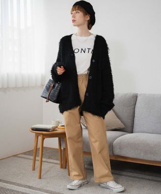 WEGO 【軽量】ブラッシュニットBIGカーディガン ブラック