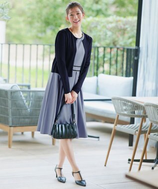 Tiaclasse 【洗える】配色スカラップレースワンピース ブルー