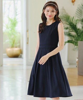 Tiaclasse 【洗える】配色スカラップレースワンピース ネイビー