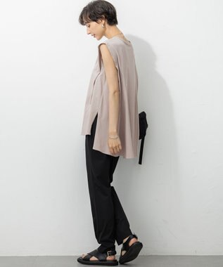 23区 L 【洗える】コンパクトヤーン フレアデザイン ノースリーブ カットソー ベージュ系