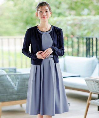 Tiaclasse 【洗える】配色スカラップレースワンピース ブルー