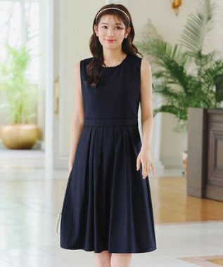 Tiaclasse 【洗える】配色スカラップレースワンピース ネイビー