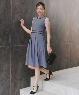 Tiaclasse 【洗える】配色スカラップレースワンピース ブルー