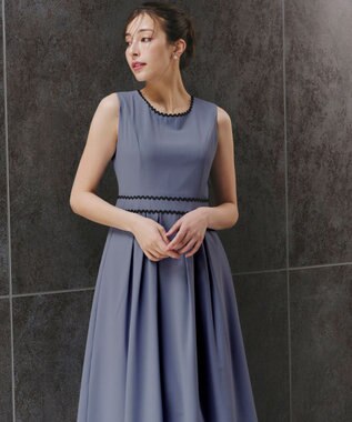 Tiaclasse 【洗える】配色スカラップレースワンピース ブルー