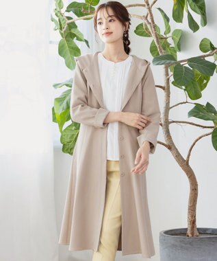 Tiaclasse L 【新色追加・洗える】フーデッドフレアコート グレージュ