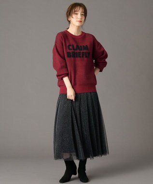 ANY スウェットライクフェザーロゴニット レッド×ブラック