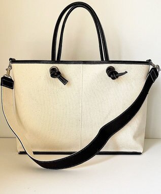 Hekhèr Le Style de Vie 【日本製 / A4サイズ対応/2WAY】コットンキャンバス×シュリンクレザー ノットトートバッグ large ブラック