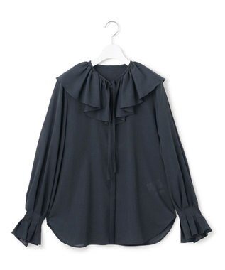 23区 【GOLD LABEL】シアーコットン ラッフル襟 ブラウス ダルブルー系