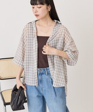 AMERICAN HOLIC 【イージーケア】スキッパーチェックシャツ Beige