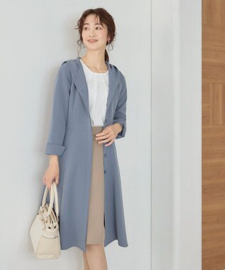 Tiaclasse L 【新色追加・洗える】フーデッドフレアコート ブルー