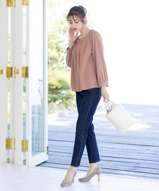 Tiaclasse L 【洗える】大人上品なタックパールブラウス ピンク