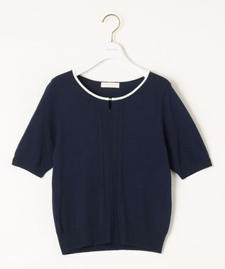 ANY SIS 【洗える】メタルポイント配色 ニット ネイビー×アイボリー