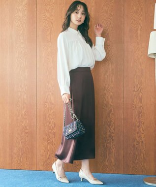 ANY SIS 【洗える】ダルサテンナロー スカート ブラウン