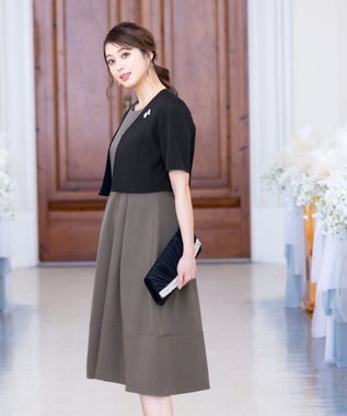 Tiaclasse L 【洗える】ボレロ＆ワンピースセット ブラック×モカ