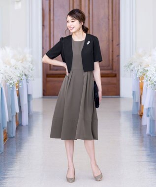 Tiaclasse L 【洗える】ボレロ＆ワンピースセット ブラック×モカ