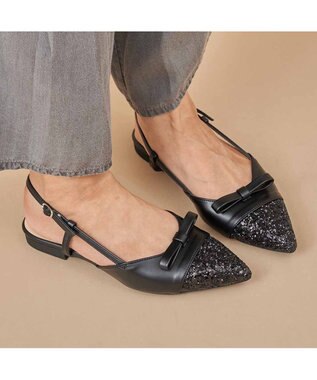MODE ET JACOMO <carino>グリッターコンビフラットシューズ ブラックコンビ