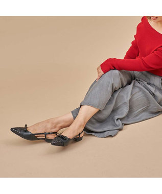 MODE ET JACOMO <carino>グリッターコンビフラットシューズ ブラックコンビ