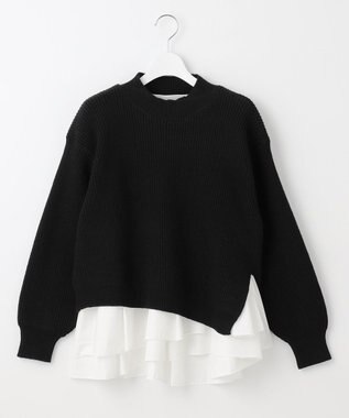 Feroux 【洗える】ラッフルレイヤード ニット ブラック系