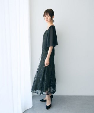 YECCA VECCA 【2点SET】フラワー柄スパンコール刺繍ドレス Green