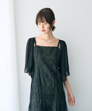 YECCA VECCA 【2点SET】フラワー柄スパンコール刺繍ドレス Green