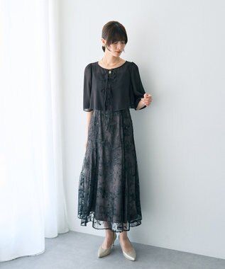 YECCA VECCA 【2点SET】フラワー柄スパンコール刺繍ドレス Charcoal Gray